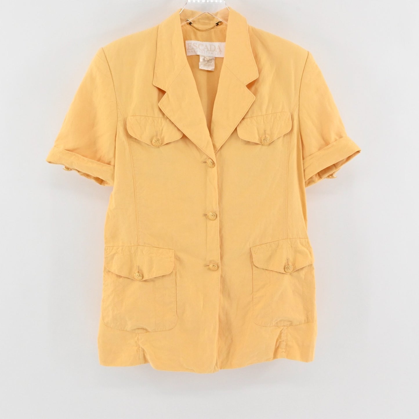 Vtg ESCADA Womens Butter Yellow Linen Top Size 40 Layering Safari Utility 80s