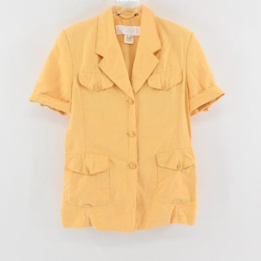 Vtg ESCADA Womens Butter Yellow Linen Top Size 40 Layering Safari Utility 80s