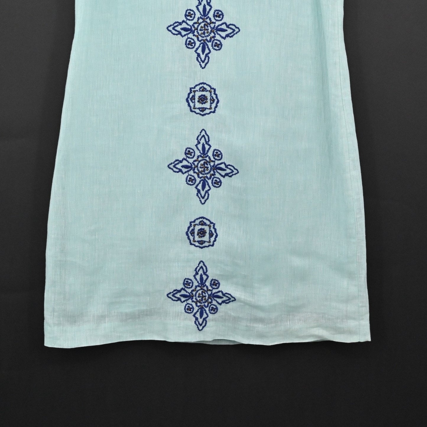 VINEYARD VINES Embroidered Beaded Shift Dress Sz 6 Blue Linen Cotton Sleeveless