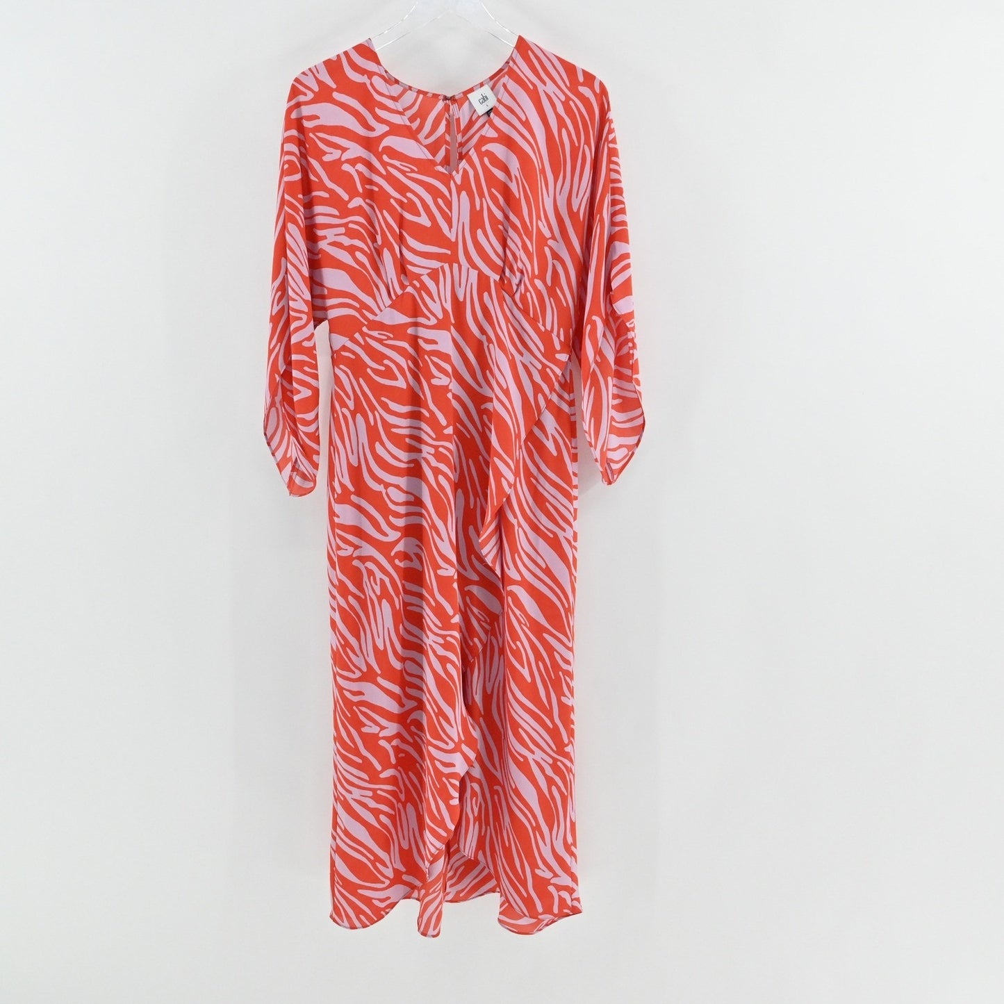 Cabi Saunter Maxi Dress Size S Orange Zebra Dolman Kimono Sleeve Boho Eclectic