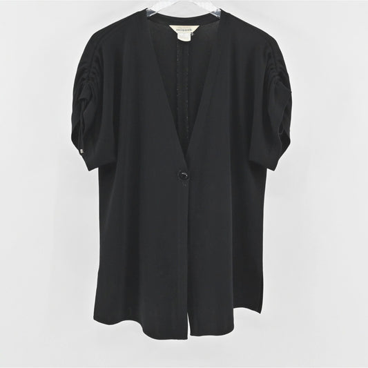 Misook Womens Black Knit Cardigan Size M Minimal VNeck Short Sleeve Exclusively