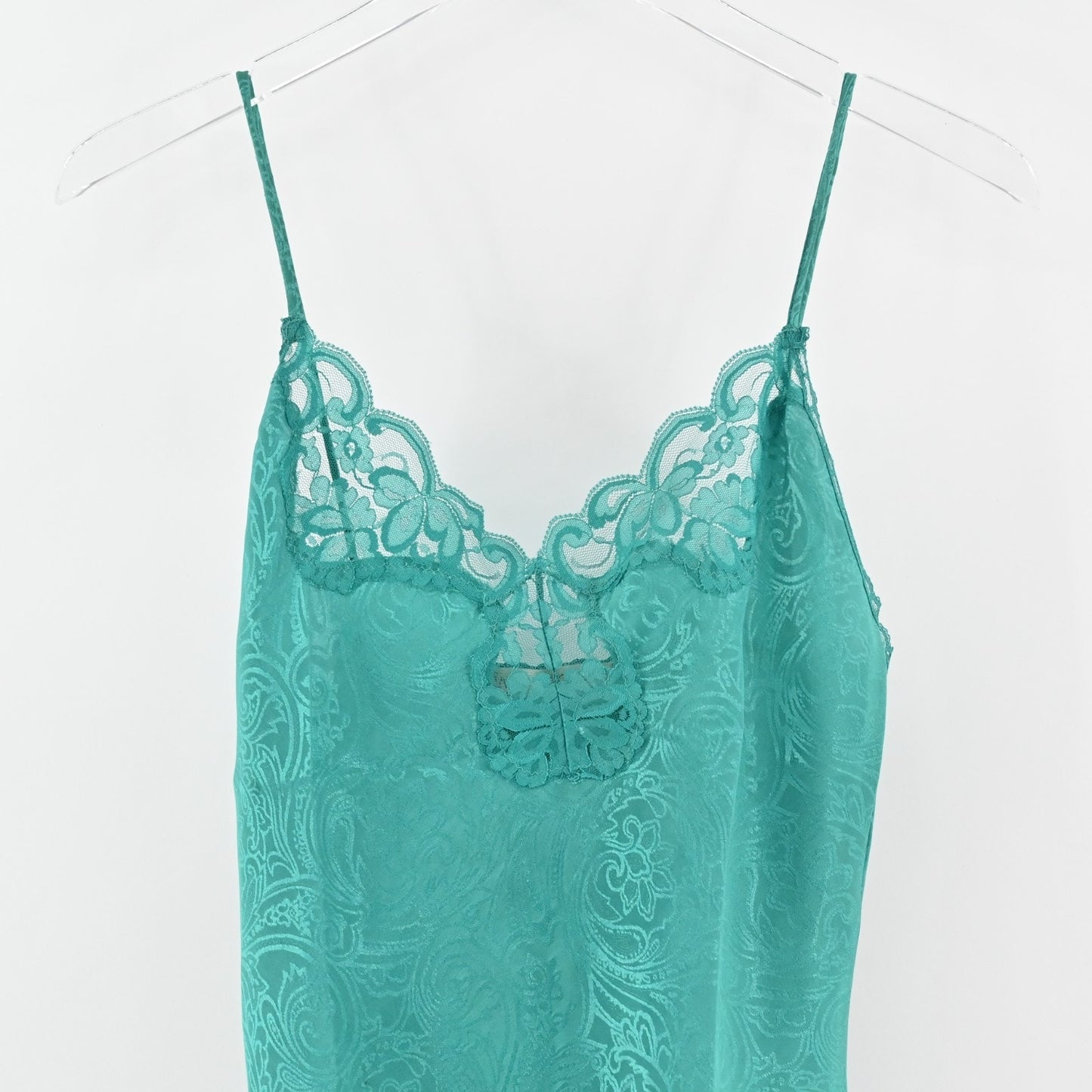 Vtg 80s Slip Dress Womens Sz S Emerald Green Sleeveless Chemise Nightie VAL MODE