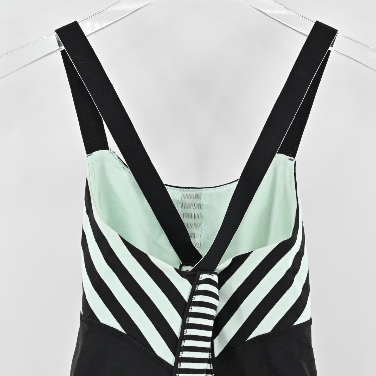 Lululemon Womens Work It Out Tank Top Size 4 Black Mint Green Stripe Logo Active