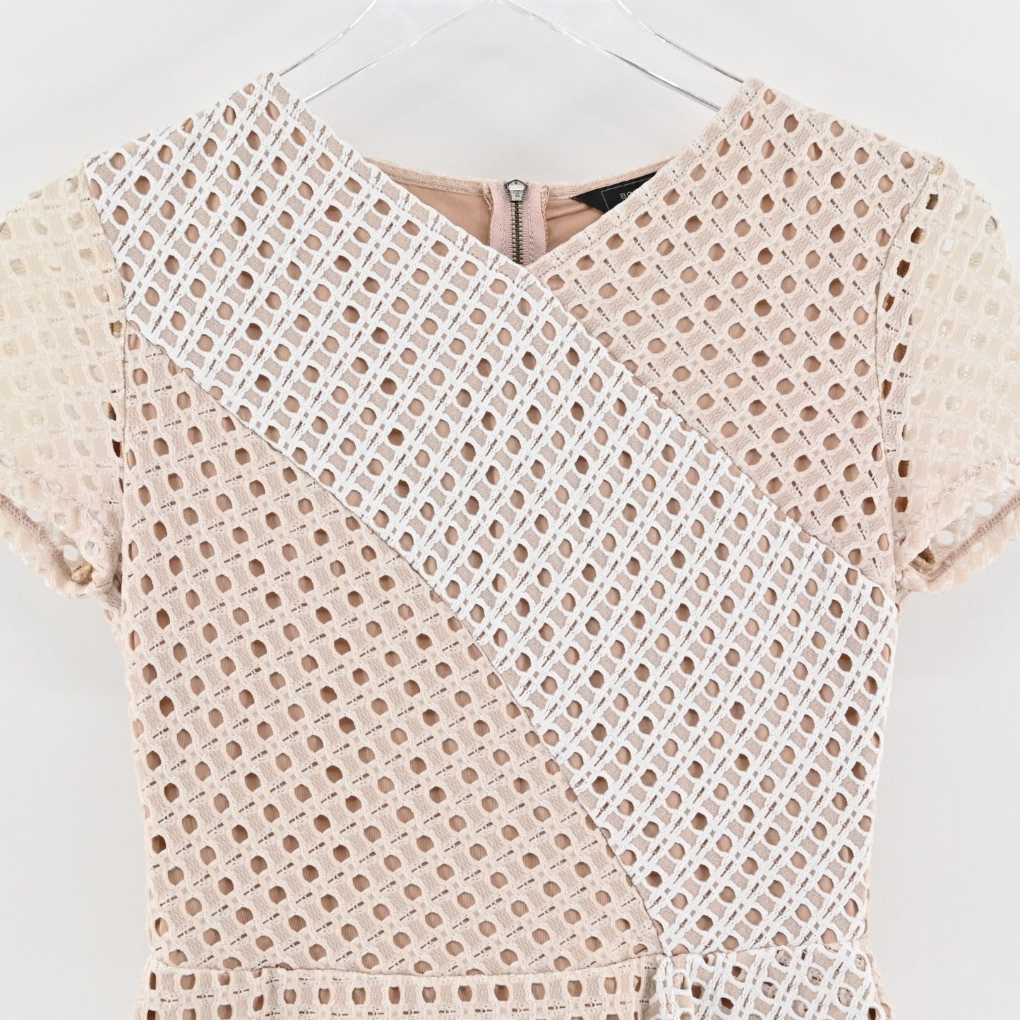 BCBGMaxazria Womens Kaleigh‎ Peplum Lace Eyelet Top Size XS Blouse Cream White