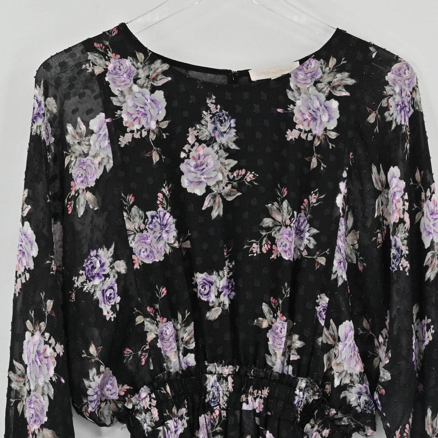 LOVE SHACK FANCY Womens Kaia Silk Dress Size S Black Floral Asymmetrical Chiffon