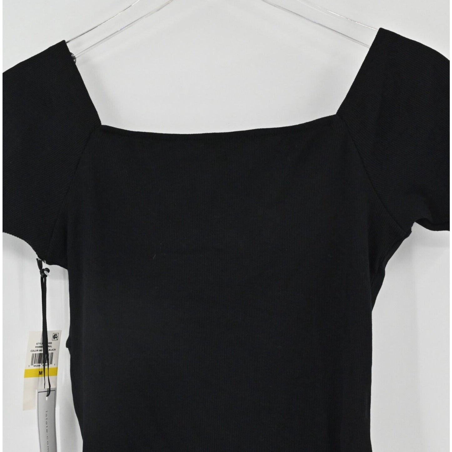 1 STATE Top Womens Size M Black Chic Classic Knotted Front Ribbed Minimalist NEW