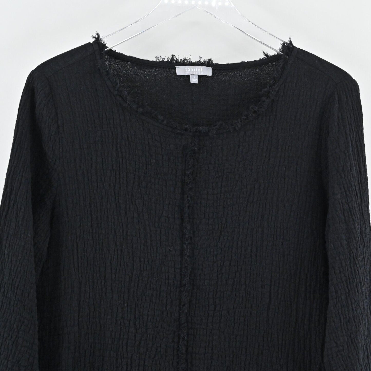 HABITAT Top Womens Sz S Black Center Seam Cotton Raw Hem Gauze Fabric Lagenlook