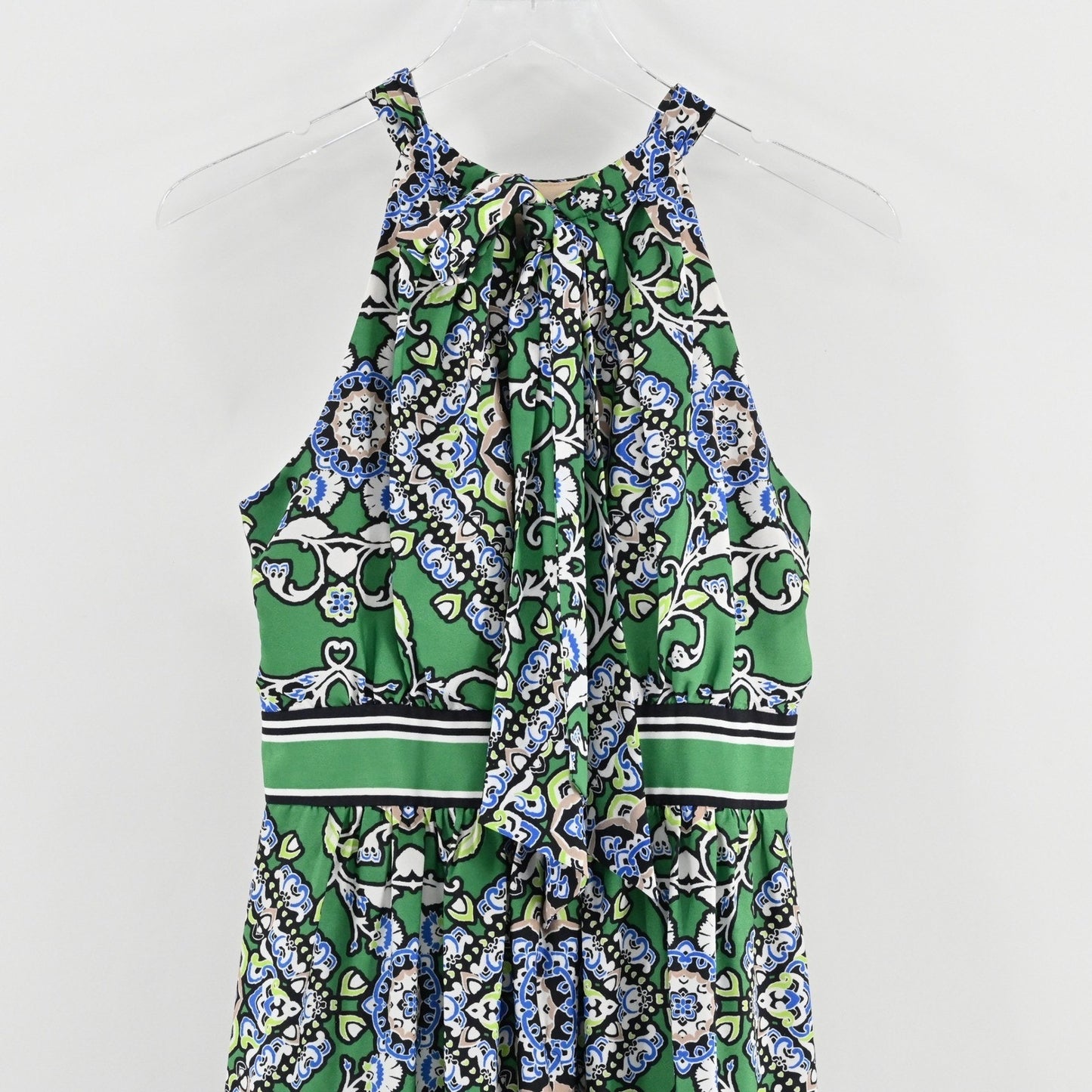 Jessica Howard Floral Damask Halter Maxi Dress Size 10 Green Boho Sleeveless