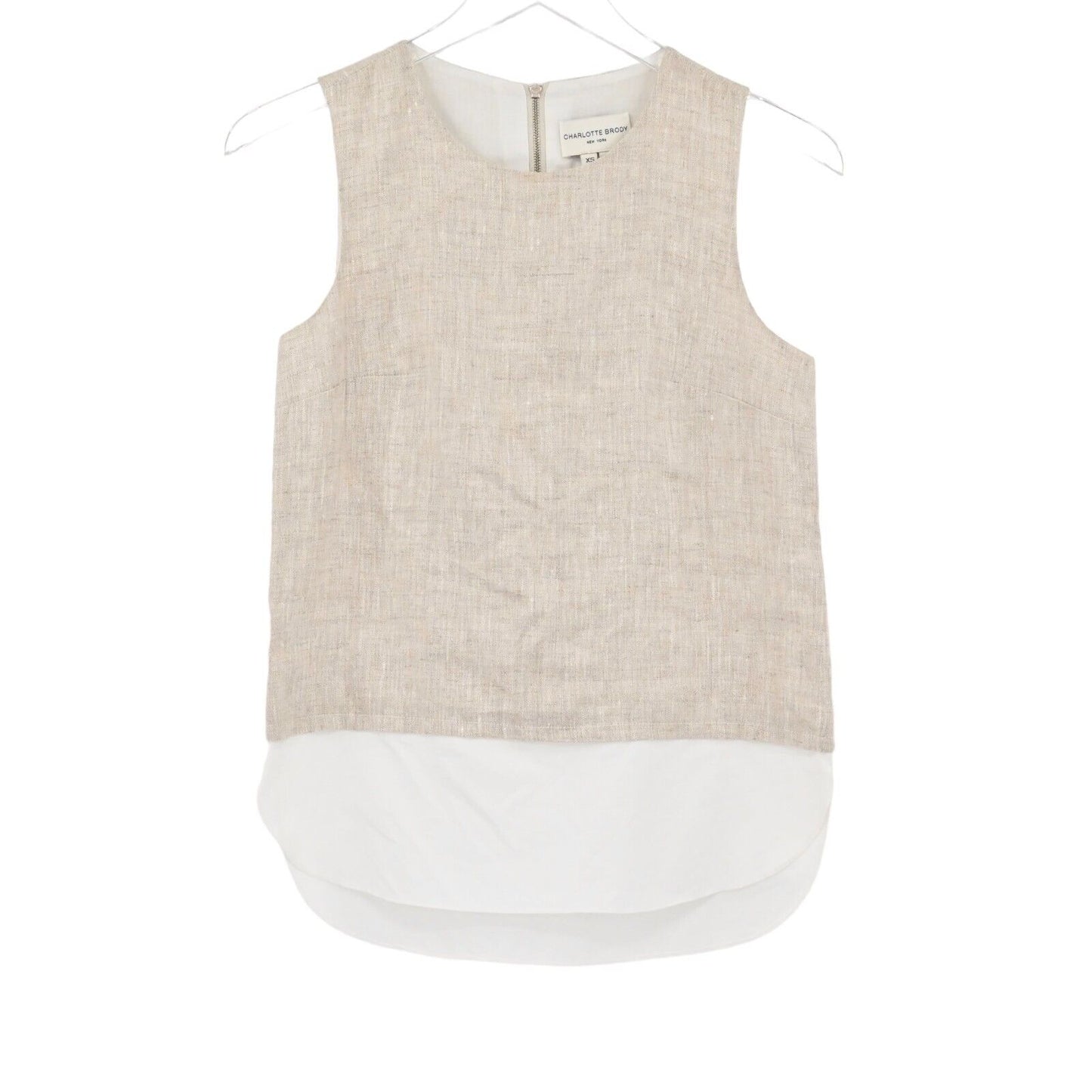 CHARLOTTE BRODY Top Womens Sz XS Tan Sleeveless Blouse Chic Boho Round Neck Zip