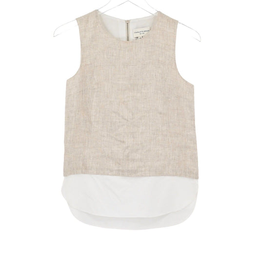CHARLOTTE BRODY Top Womens Sz XS Tan Sleeveless Blouse Chic Boho Round Neck Zip