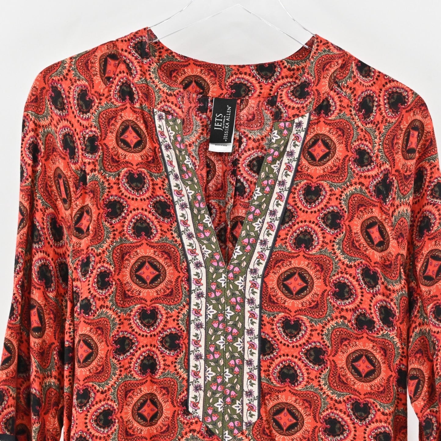 Jets Australia Dress Sz 6 Red Medallion Cover Up Tunic Shift Mini Boho Festival