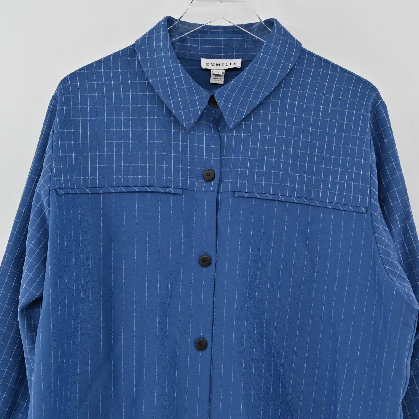 EMMELLE Top Womens Size L Blue Pinstripe Long Sleeve Oversized Button Up Shirt