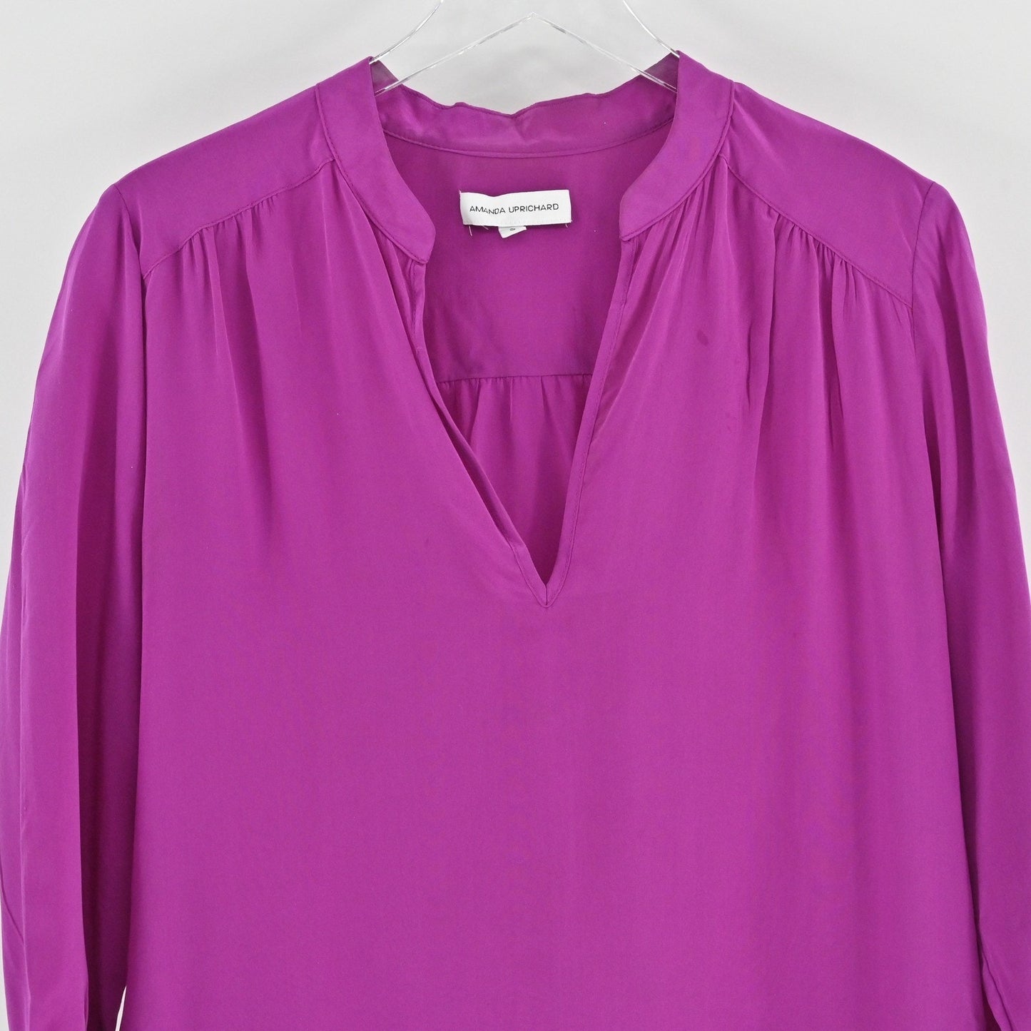 Amanda Uprichard Womens Silk Dress S Purple Vibrant Elegant V Neck Long Sleeve
