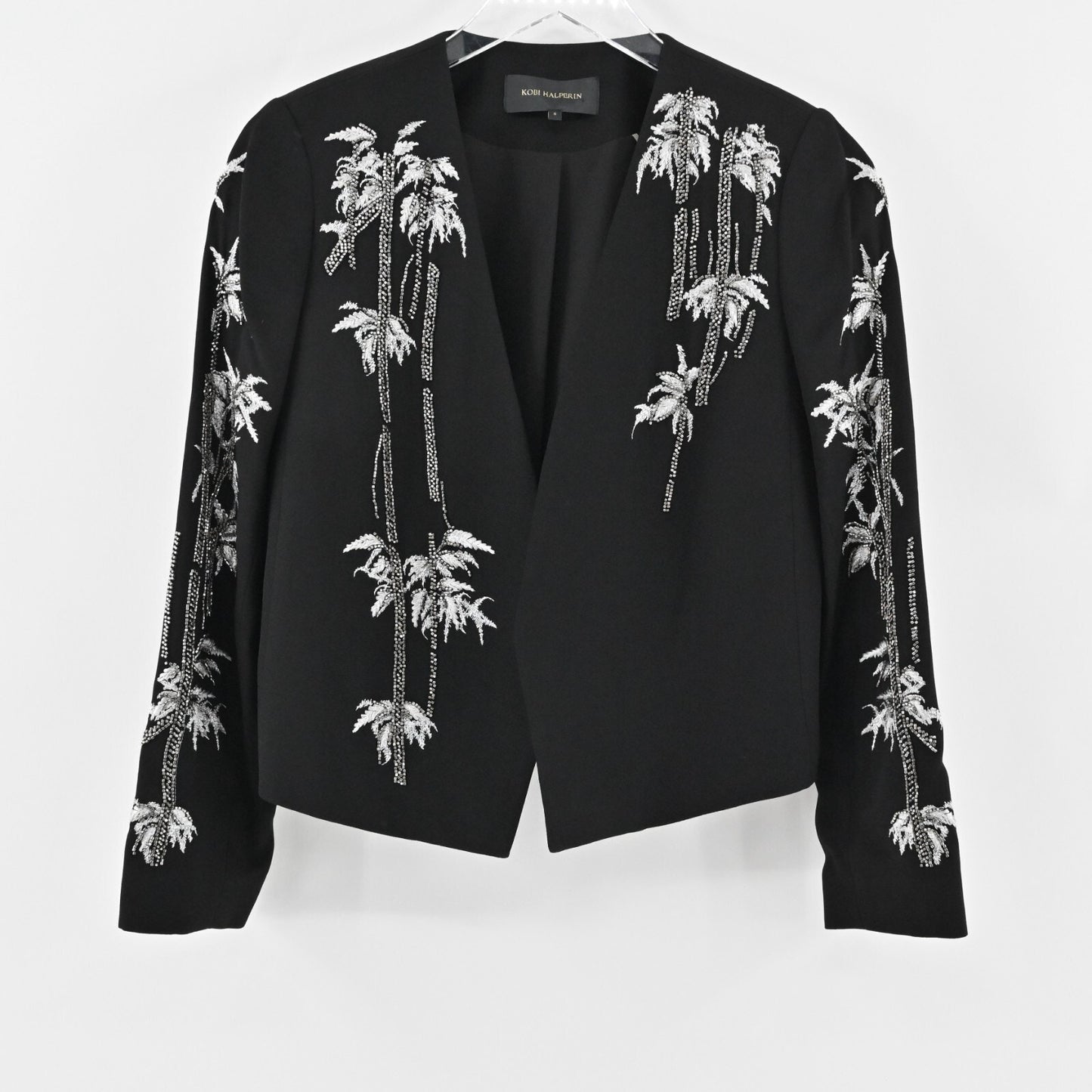 KOBI HALPERIN Embellished Jacket Womens Size S Black Beaded Palm Tree Blazer