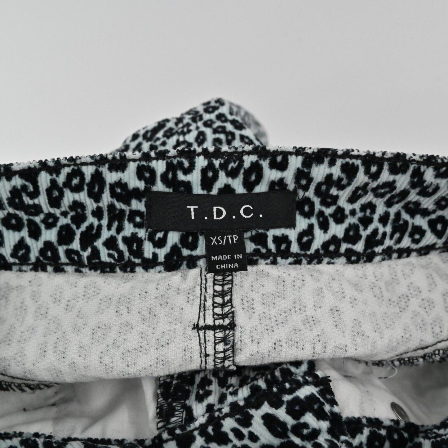 TDC Womens Sz XS Animal Print Mini Skirt by Topson Corduroy Mint Green Black NEW