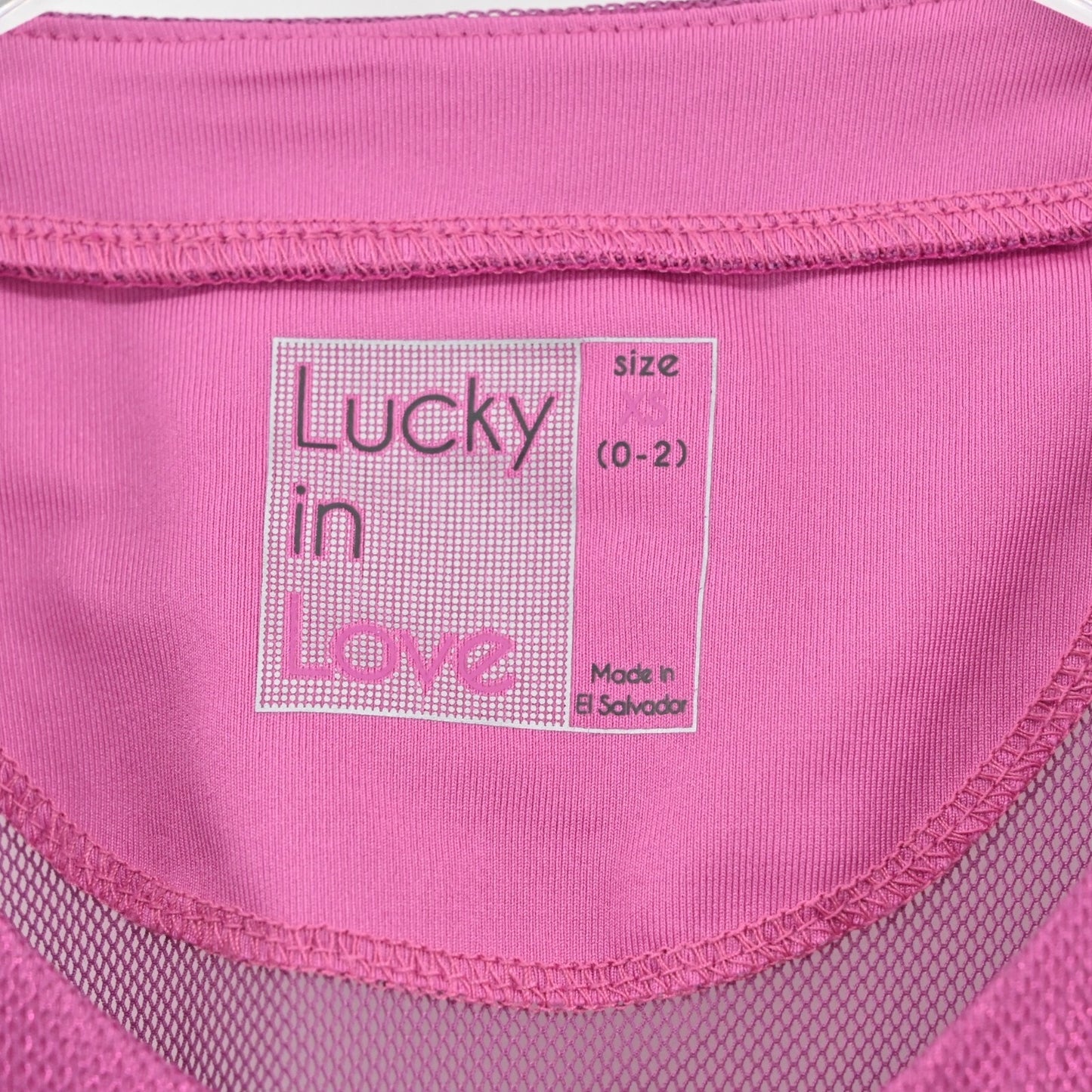 LUCKY IN LOVE Womens Goddess Mesh Top Size XS Passion Pink Sheer Layering Shirt