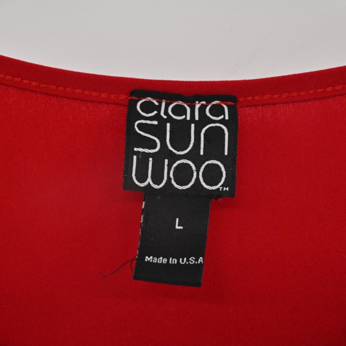 CLARA SUNWOO Dress Womens Size L Red Boat Neck Roll Tab Sleeve Asymmetric Shift