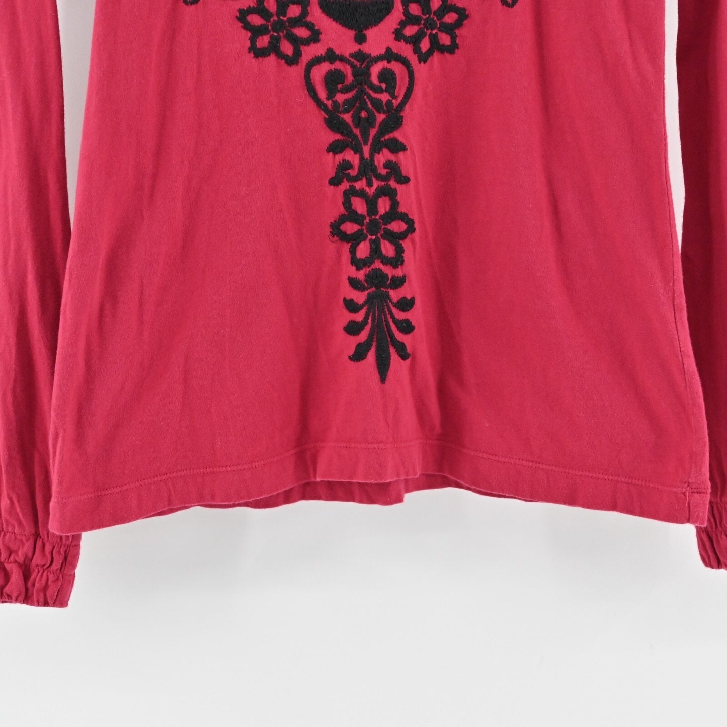 JOHNNY WAS Top Womens Size S Red Floral Embroidered JWLA Scoop Neck Long Sleeve