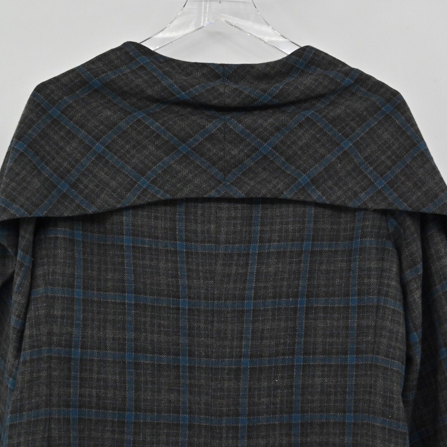 CABI Jacket Womens Size 12 Gray Blue Court Plaid Tweed Capelet Style Crop Retro