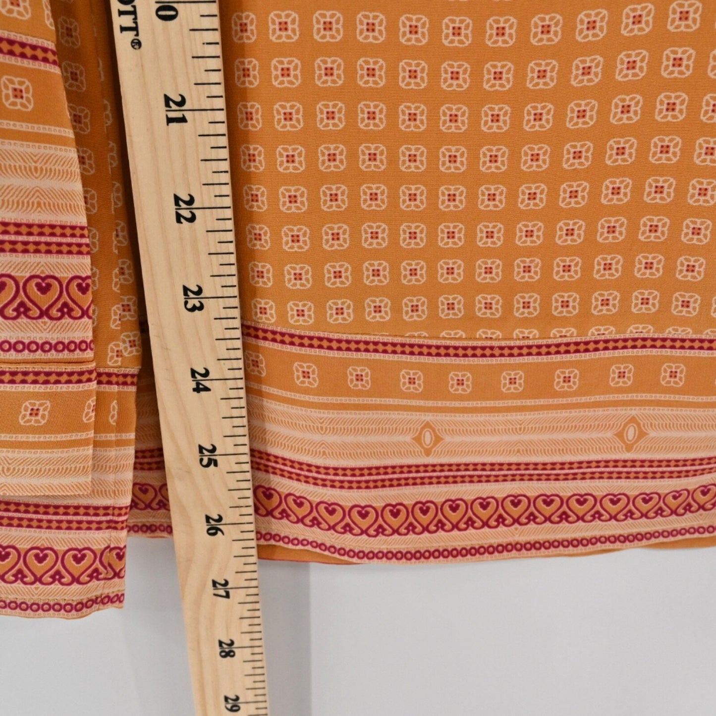 JOIE Womens 100% Silk Top Size M Orange Amy Scarf Print V Neck Long Sleeve Boho