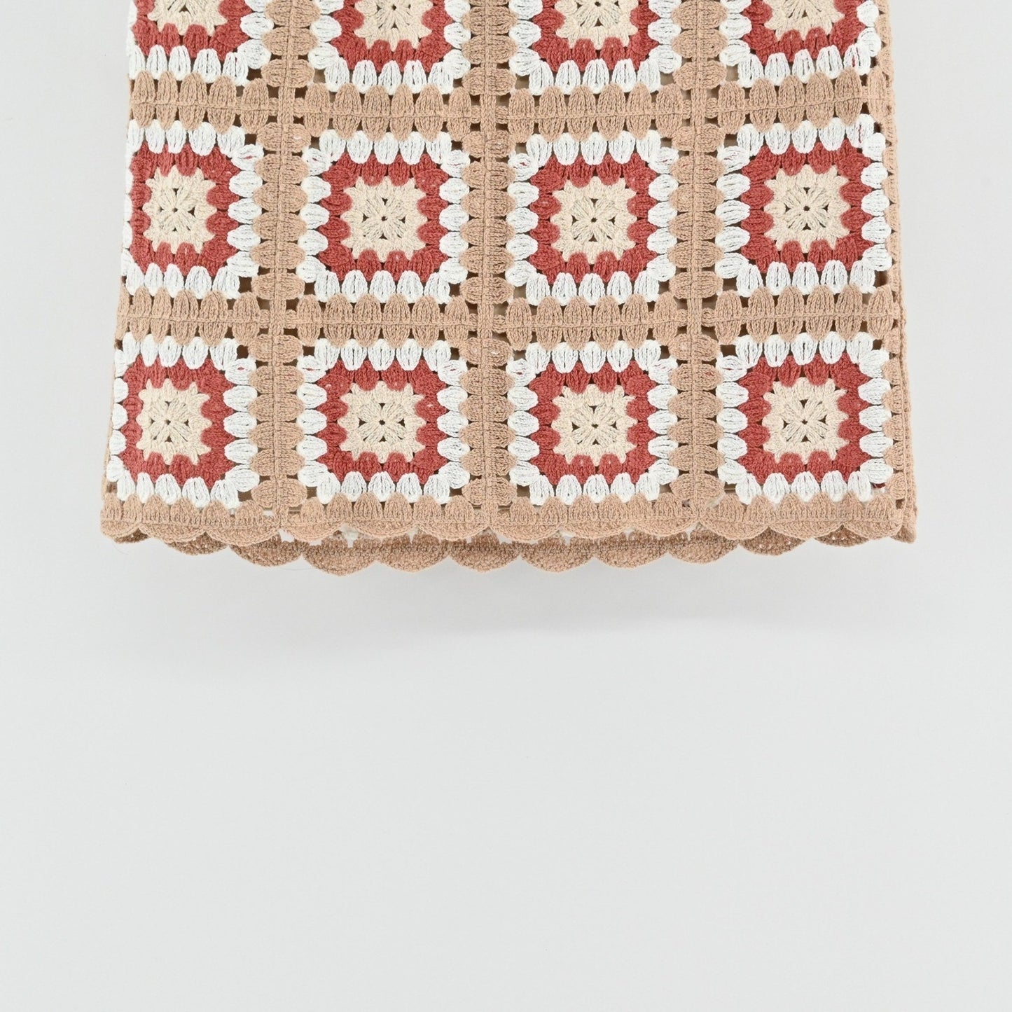 Lulus Womens Granny Squares Crochet Mini Skirt Size S Tan Boho Festival Lined