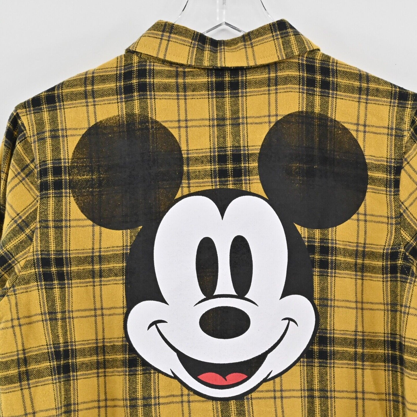 DISNEY Top Womens Size XS Yellow Plaid Mickey Mouse Graphic 100% Cotton Flannel
