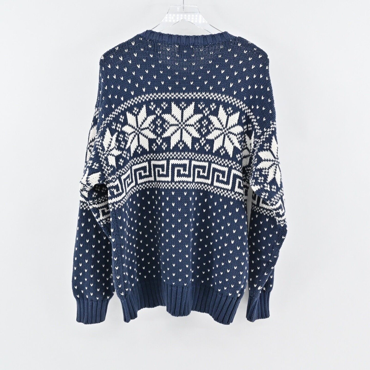 Vtg GAP Sweater Womens Sz L Blue Fair Isle 100% Cotton Chunky Knit Crew Neck 80s