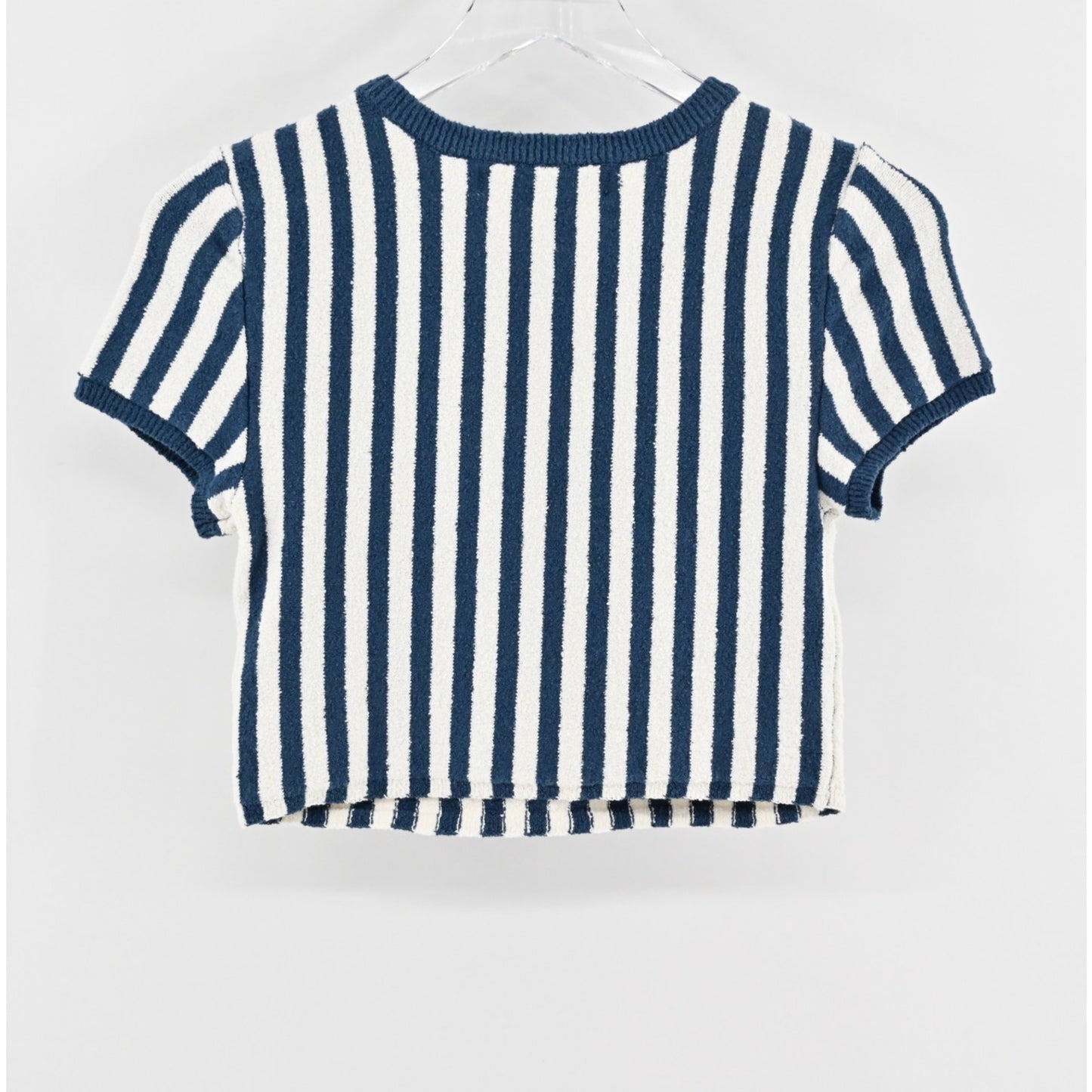 Free People Womens Roberta Striped Top Size S Blue Ivory Terrycloth FP Beach NEW