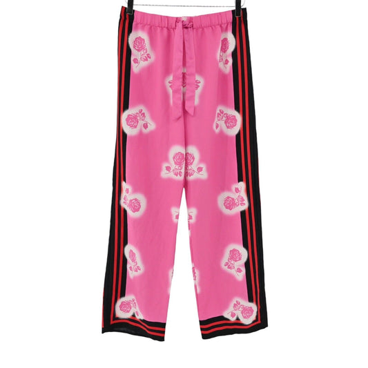 VICTORIAS SECRET Pajama Pants Womens Size S Pink Floral Stripe Wide Leg Satin