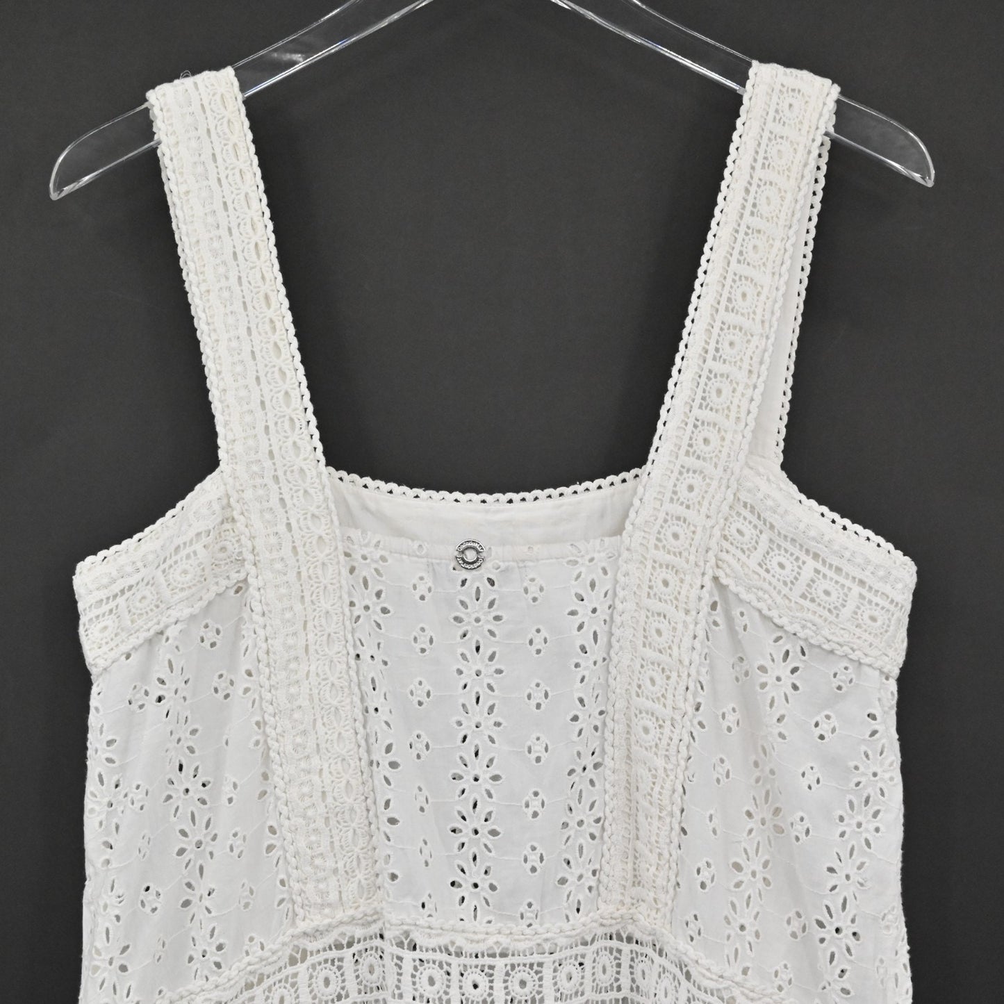 Ondademar White Eyelet Cover Up Dress Size L Square Neck Sleeveless Cotton Mini