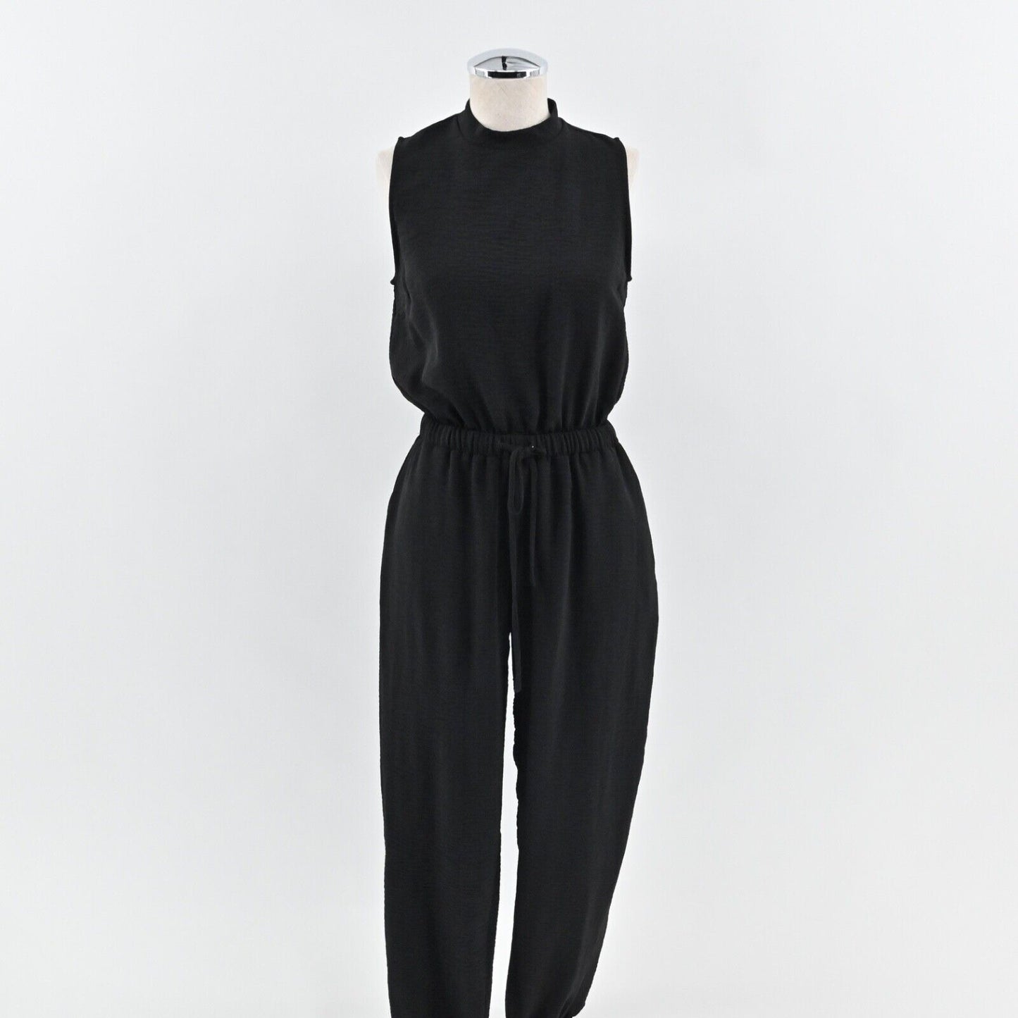 GILLI Jumpsuit Womens Size S Black Sleeveless Mock Neck Drawstring Waist Jogger