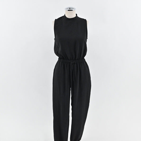 GILLI Jumpsuit Womens Size S Black Sleeveless Mock Neck Drawstring Waist Jogger
