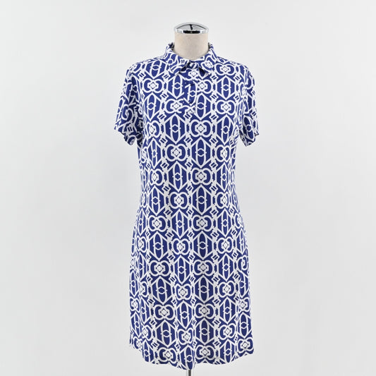 IBKUL Dress Size S Blue White Print Polo Stretch UPF 50+ Outdoor Preppy Outdoors