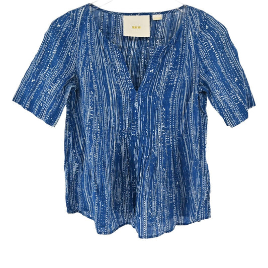 ANTHROPOLOGIE Top Womens Size 0 MAEVE Blue Stripe 100% Cotton Orchid Island Boho