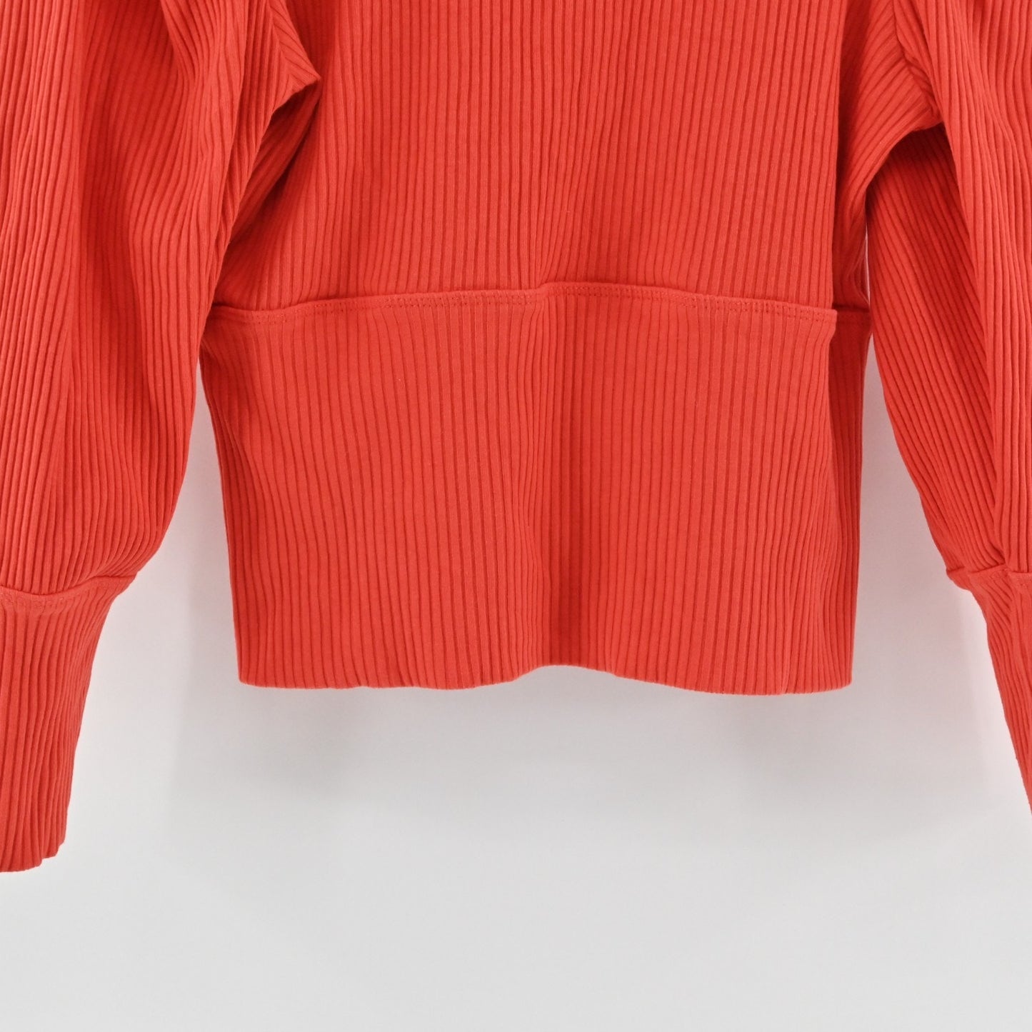 Free People Lala Cropped Top Size L Red Ribbed Puff Sleeve Mock Neck Vibrant