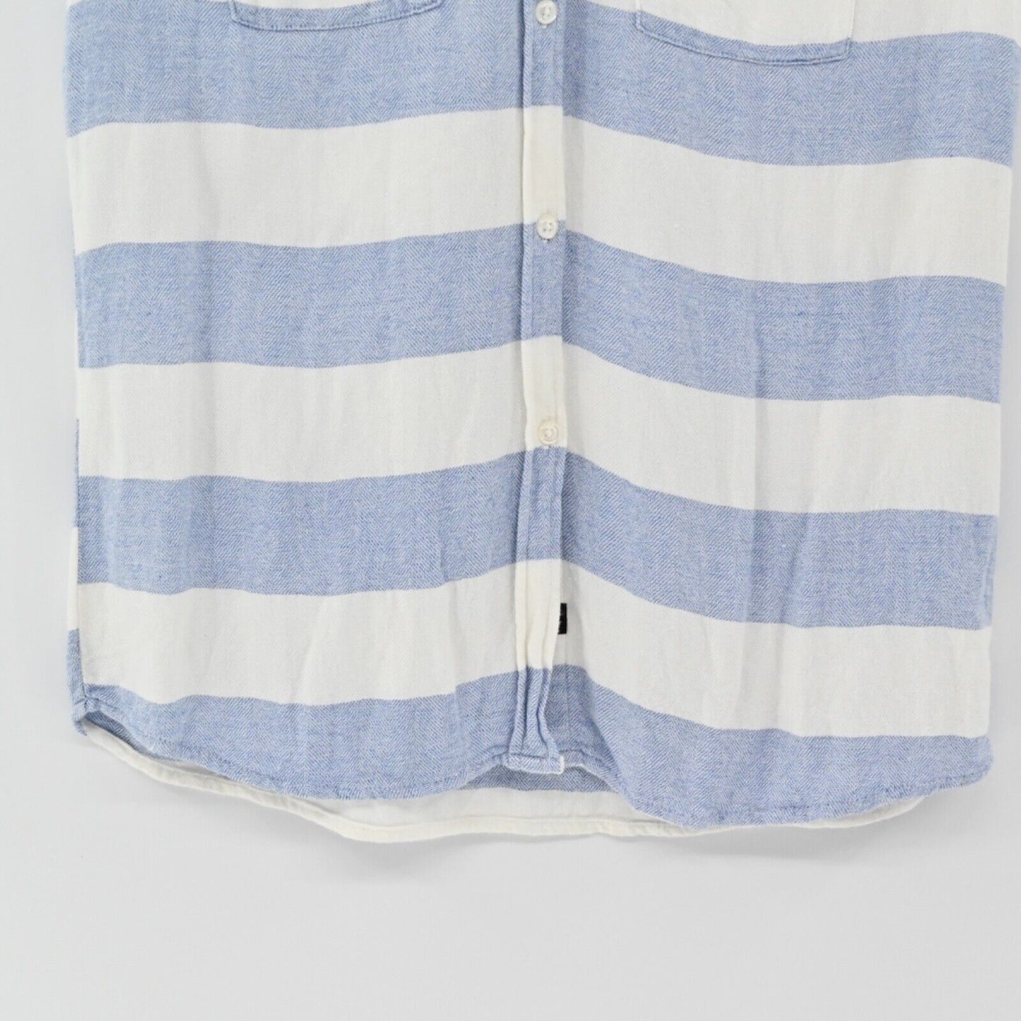 RAILS Top Women Sz XS Blue White Stripe Rolled Cap Sleeve Britt Button Up Beach