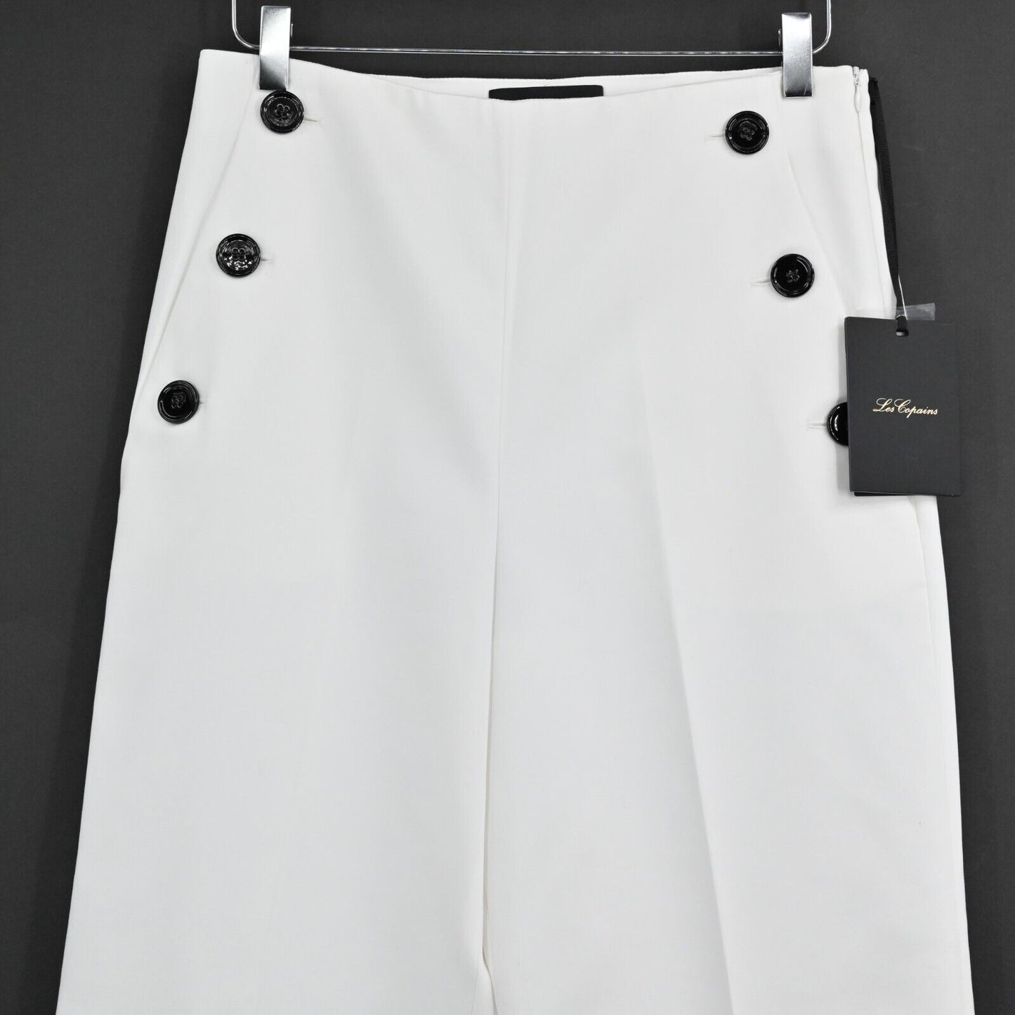 LES COPAINS Pants Womens Size 46 Sailor Button Milk White Solid High Rise NEW