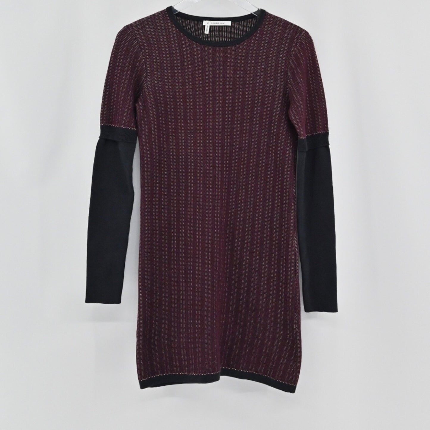 DEREK LAM Sweater Dress Size S 10 CROSBY Mini Wine Black Stripe Cotton Purple