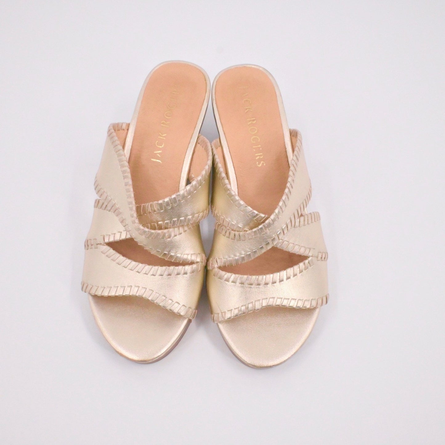 Jack Rogers Womens Jackie Midi Wedges Sandals Sz 8 Gold Metallic Leather Slip On