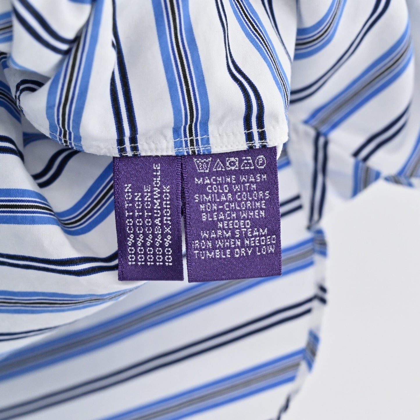 RALPH LAUREN Top Womens Size 10 Purple Label Blue Stripe Button Front Collection