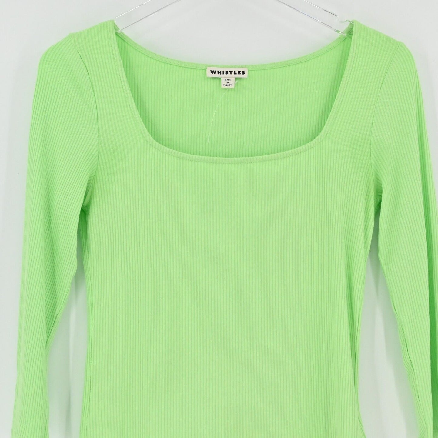 WHISTLES Top Womens Sz 6 Lime Green Fitted Ribbed Knit Square Neck Capsule NEW