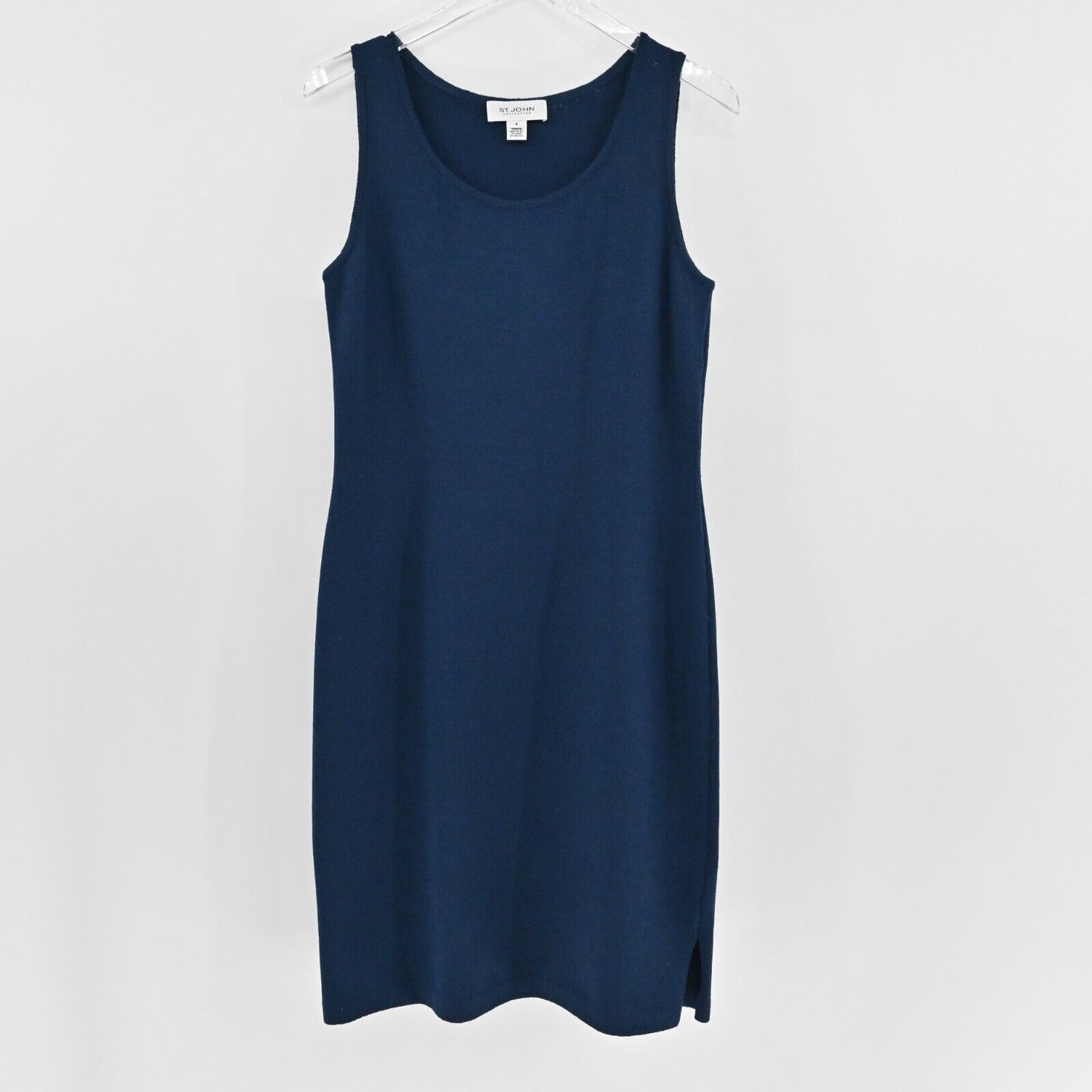 ST JOHN Dress Sz 8 Santana Knit Navy Sleeveless Wool Scoop Neck Corpcore Office