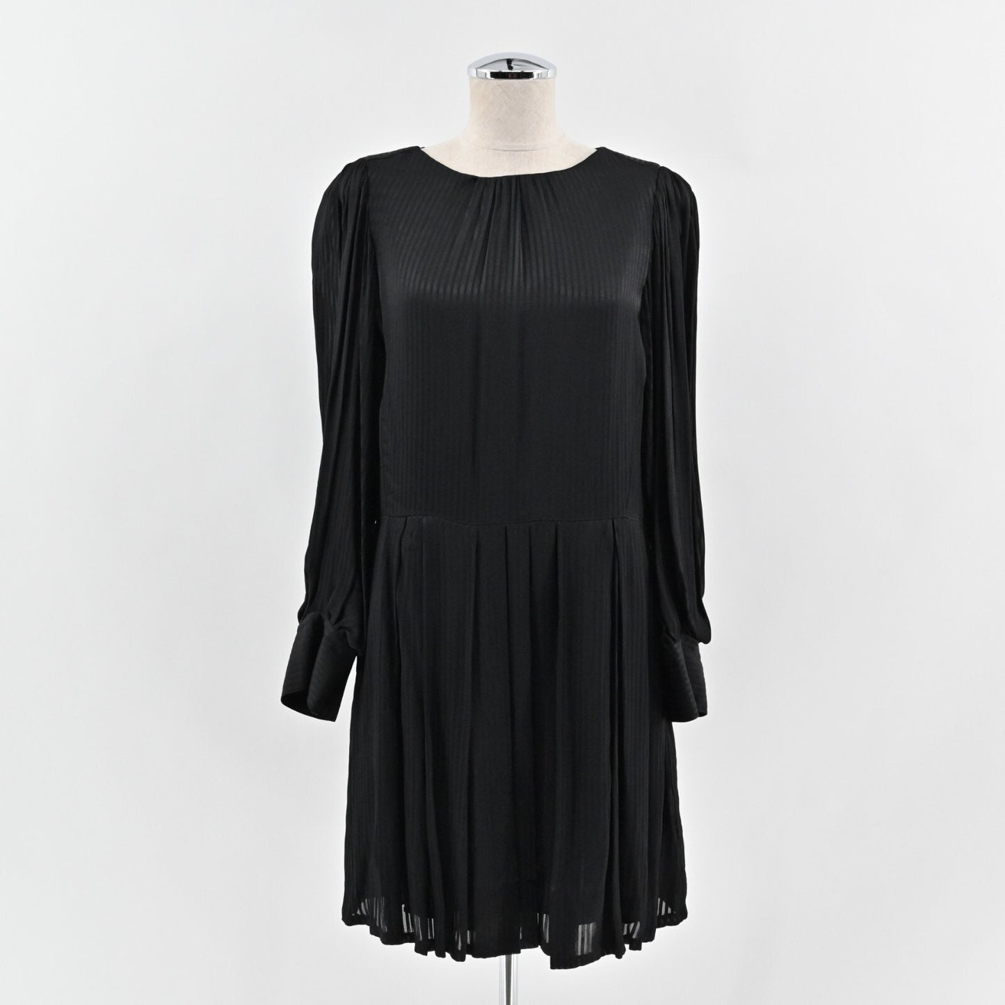 REBECCA TAYLOR Shadow Stripe Dress Sz 12 Black Long Sleeve Classic Minimalist