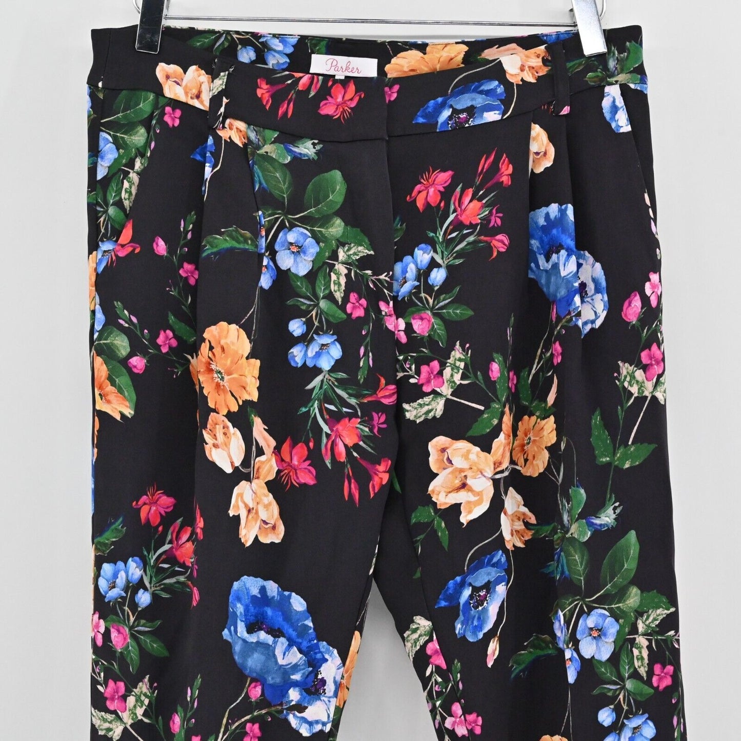 PARKER Pants Womens Sz 4 Black Multi Sotero Floral Print Striped Joggers Pleated