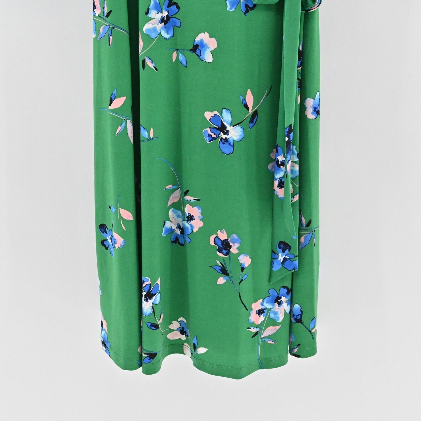 ELIZA J Dress Size 14 Green Floral V Neck Long Sleeve Tie Belt Faux Wrap Midi