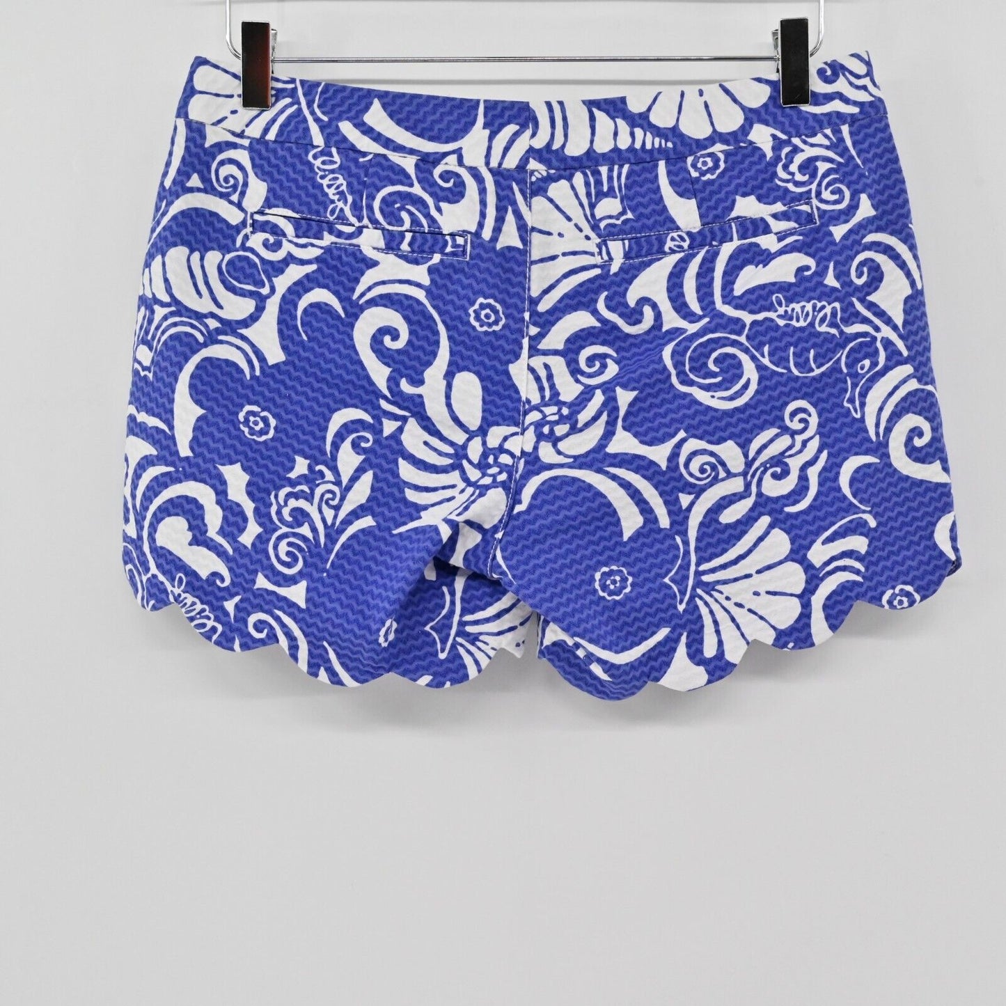 LILLY PULITZER Shorts Womens Sz 2 Buttercup 5" Spectrum Blue Tide Pool Scalloped
