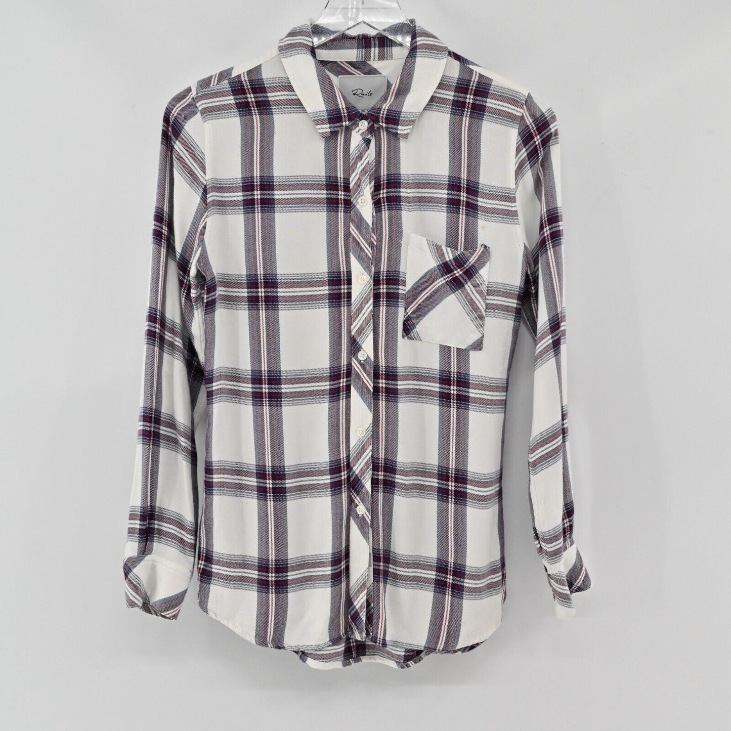 RAILS Top Womens Sz XS Hunter Button Down Plaid White Scarlet Long Sleeve Blouse