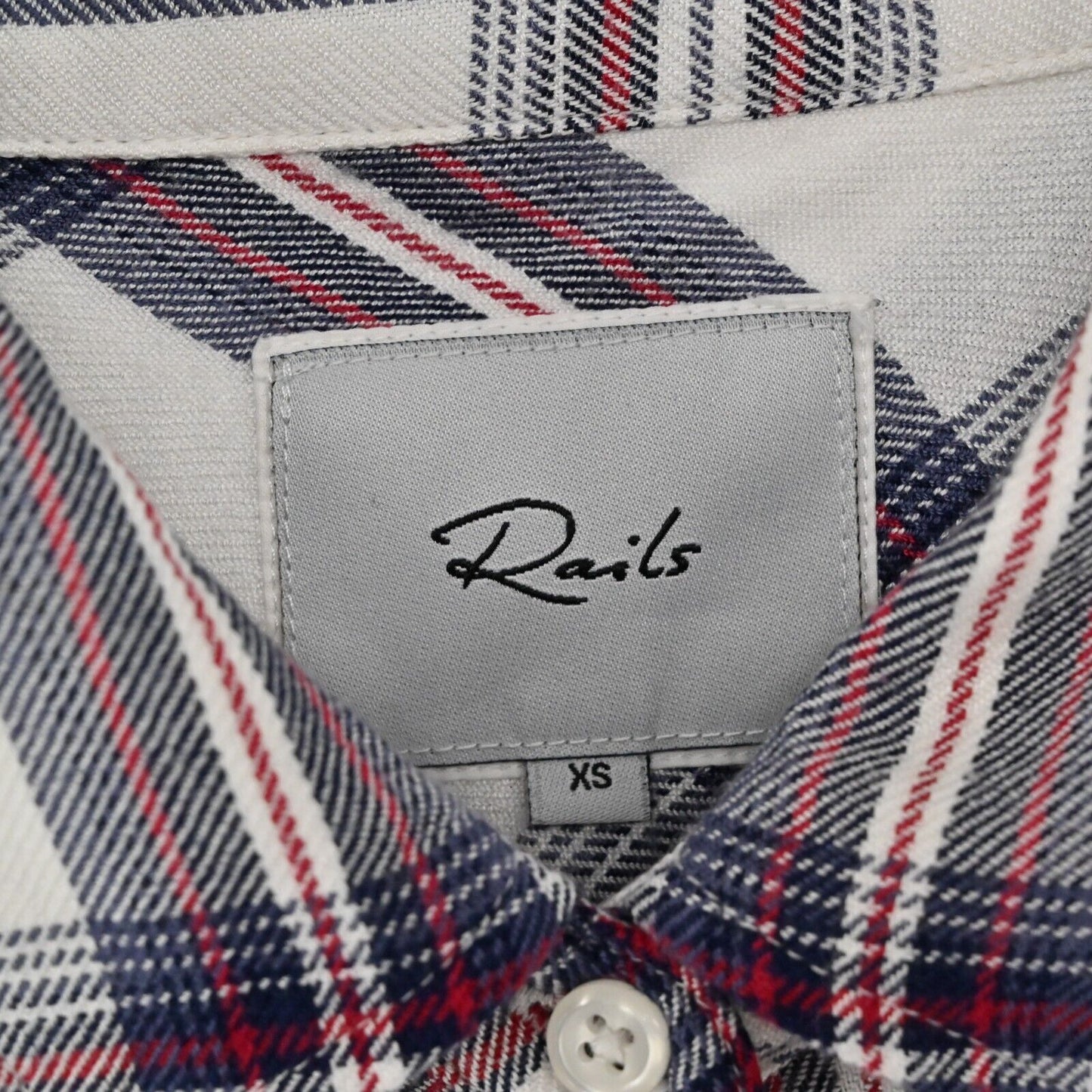 RAILS Top Womens Sz XS Hunter Button Down Plaid White Scarlet Long Sleeve Blouse