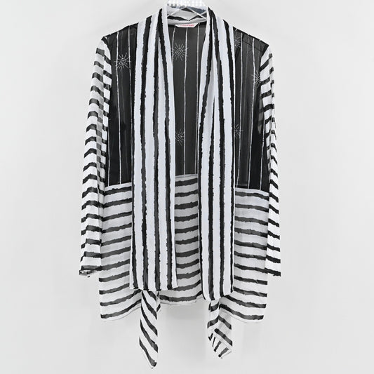 Zandra Rhodes Striped Sheer Duster Cardigan Size S Black White Kimono Festival