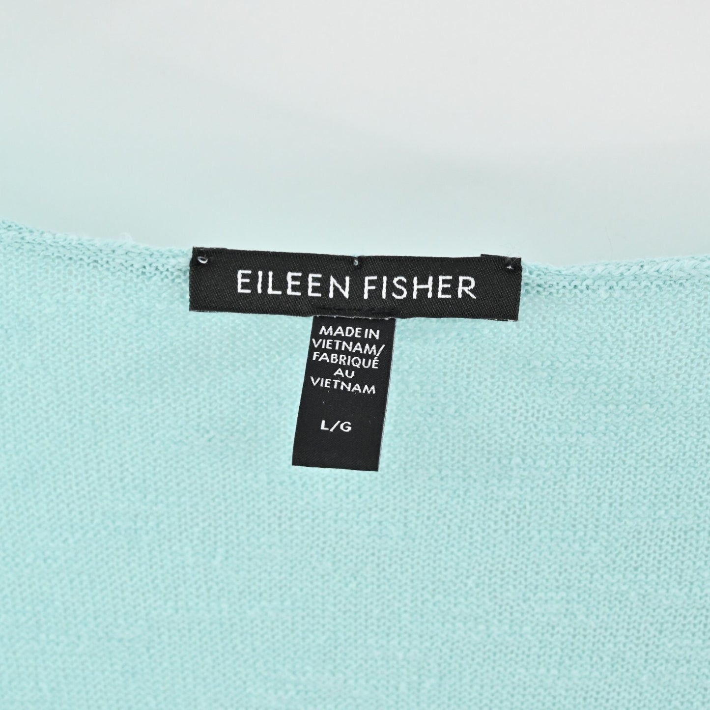 EILEEN FISHER WomensSlubby Sweater Sz L VNeck Long Sleeve Aqua Blue Green Top